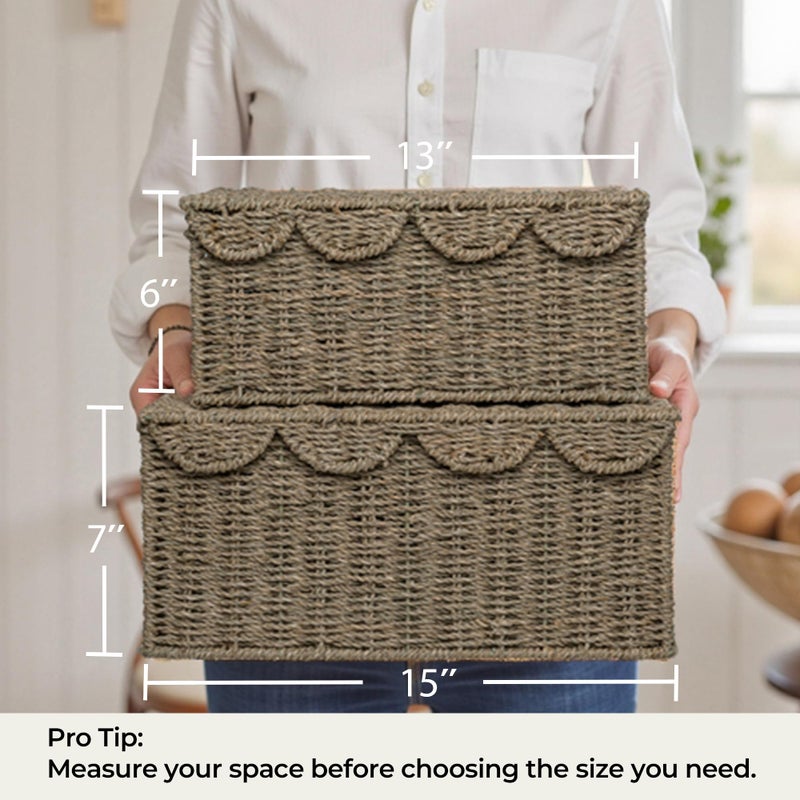 StorageWorks Scalloped Edge Wicker Basket, Seagrass Storage Baskets for Living Room, Bedroom, 15" L x 11 Â¼" W x 7" H - Image 3