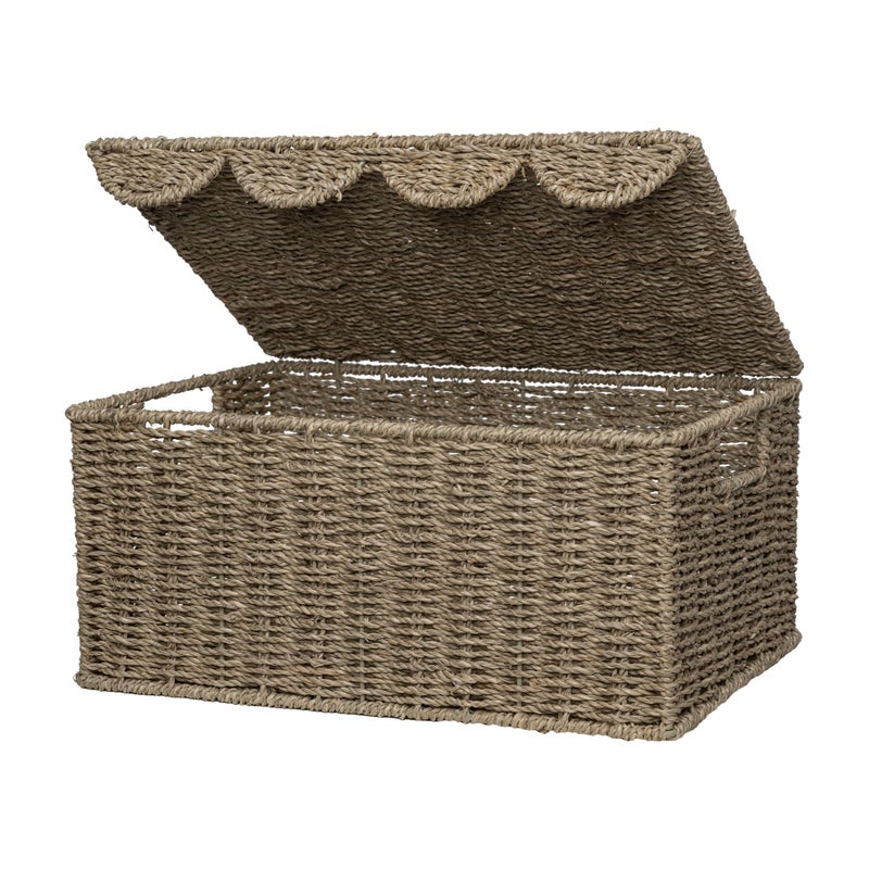 StorageWorks Scalloped Edge Wicker Basket, Seagrass Storage Baskets for Living Room, Bedroom, 15" L x 11 Â¼" W x 7" H - Image 1