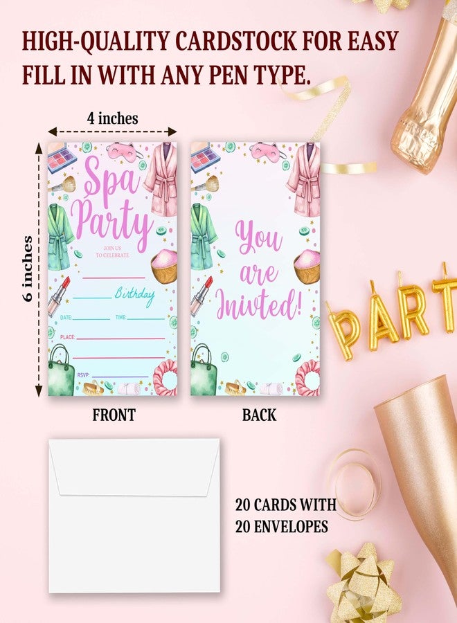 TIRYWT Spa Theme Birthday Invitations, 20pcs Fill-In Style Birthday Party Invites with Envelopes For Boys Girls, Birthday Party Decorations Supplies (4"x6") -B08 - Image 2