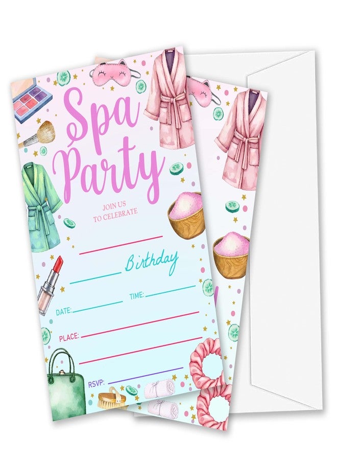 TIRYWT Spa Theme Birthday Invitations, 20pcs Fill-In Style Birthday Party Invites with Envelopes For Boys Girls, Birthday Party Decorations Supplies (4"x6") -B08 - Image 1