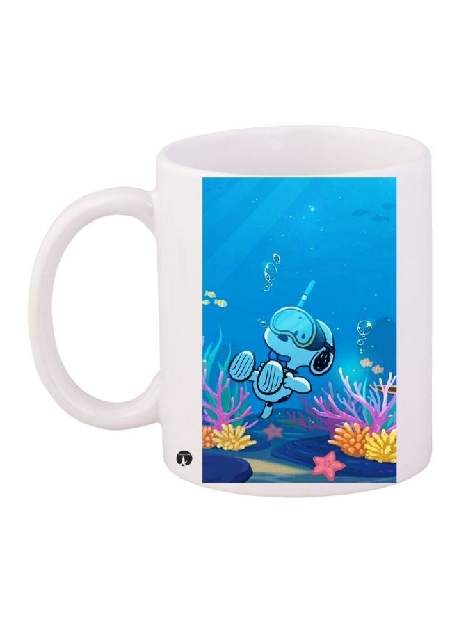 RYN Cartoon Printed Coffee Mug White/Blue/Yellow 11ounce