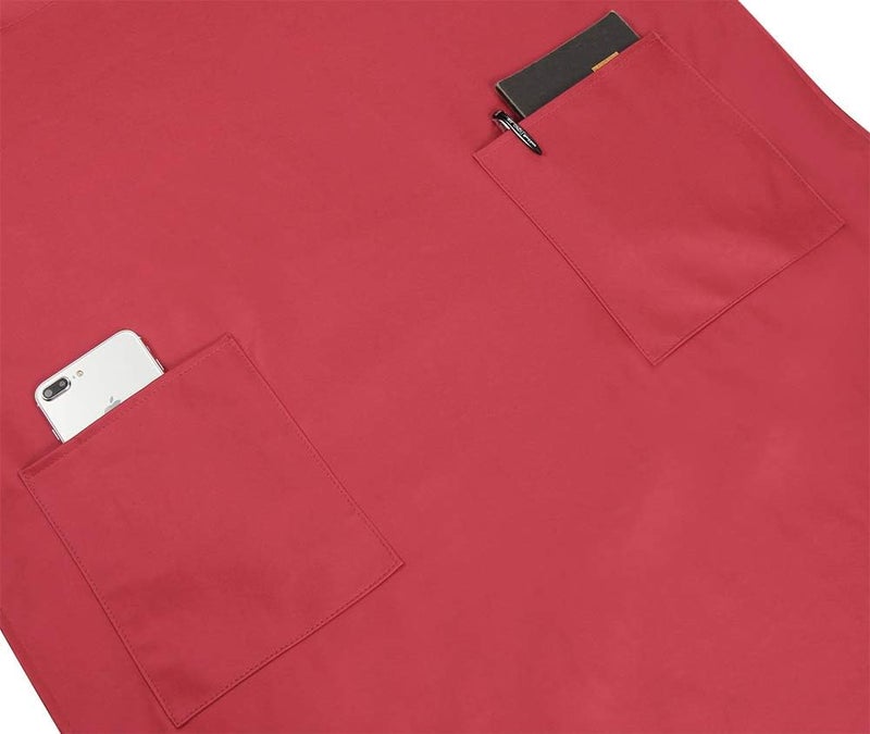 VWELL Store Waterproof Rubber Vinyl Apron for Women - Chemical Resistant Work Cloth with 2 Pockets - Adjustable Bib Butcher Apron - Best for DishWashing, Lab Work, Dog Grooming, Cleaning Fish (Red) - Image 3