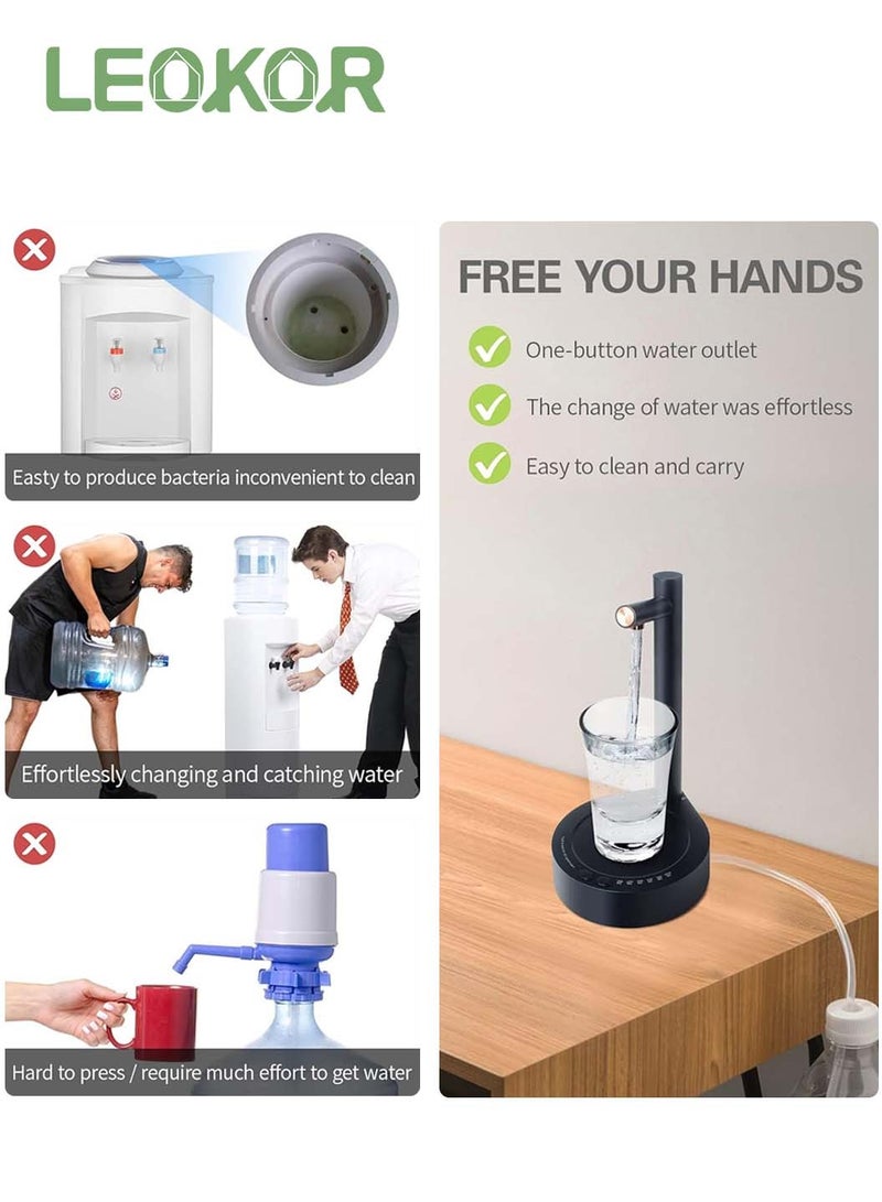 ليوكور موزع زجاجة مياه على سطح المكتب، مضخة مياه كهربائية محمولة على سطح الطاولة لزجاجات مياه سعة 5-19 لتر، موزع إبريق مياه أوتوماتيكي لشحن USB بجانب السرير، المنزل، المكتب، في الهواء الطلق - Image 3