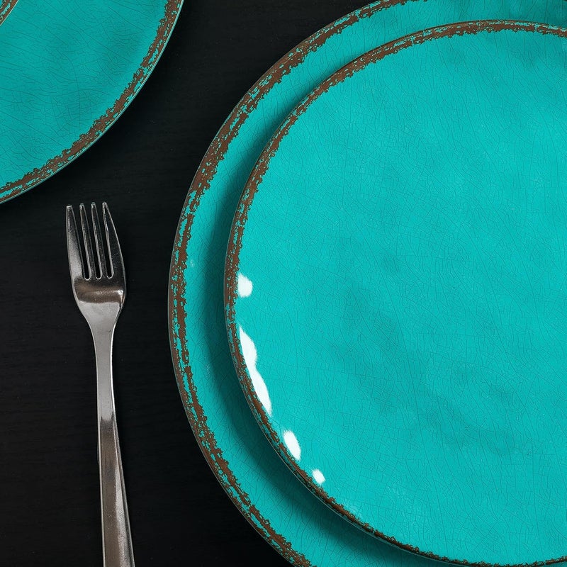 LEHAHA Rustic Melamine Dinnerware Sets 12piece Dishes Plastic Dinnerware Set for 4 Breakresistant Plates and Bowls Set Outdoor Casual  Party Use Kitchen Dishes Set Teal - Image 5