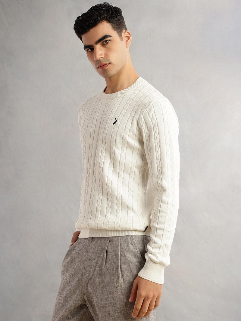 Thomas Scott Men's | Regular Fit | Long Sleeves | Round Neck | Self Design | 100% Cotton | Knitted | Pullover | Sweater (TSFK28_White_2XL) - Image 3