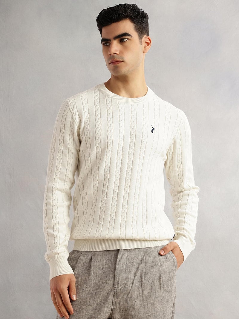 Thomas Scott Men's | Regular Fit | Long Sleeves | Round Neck | Self Design | 100% Cotton | Knitted | Pullover | Sweater (TSFK28_White_2XL) - Image 5
