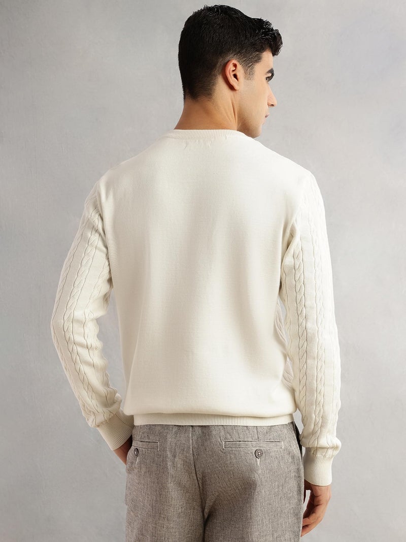 Thomas Scott Men's | Regular Fit | Long Sleeves | Round Neck | Self Design | 100% Cotton | Knitted | Pullover | Sweater (TSFK28_White_2XL) - Image 4