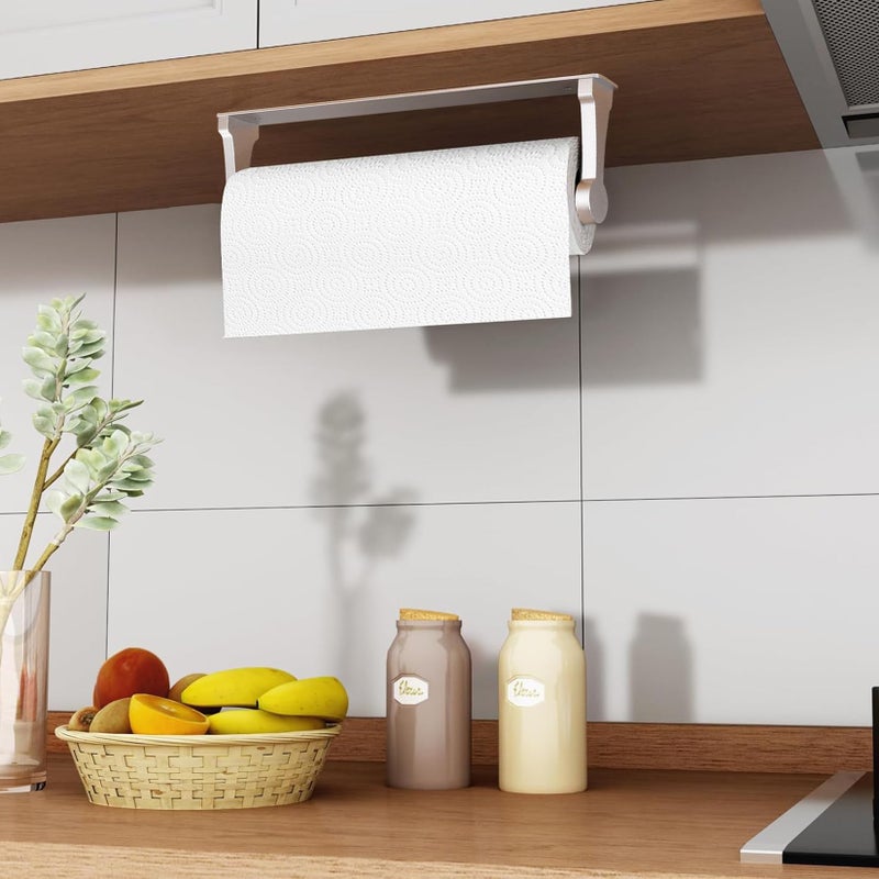MONEER Paper Towel Holder Under Cabinet, Paper Towel Holder, Aluminum Alloy Kitchen Towel Holders, Self Adhesive Kitchen Roll Holder for Kitchen, Bathroom, Living Room (Silver) - Image 2