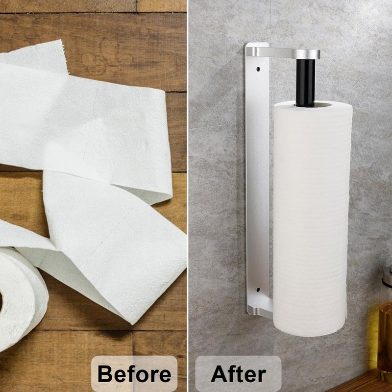MONEER Paper Towel Holder Under Cabinet, Paper Towel Holder, Aluminum Alloy Kitchen Towel Holders, Self Adhesive Kitchen Roll Holder for Kitchen, Bathroom, Living Room (Silver) - Image 3