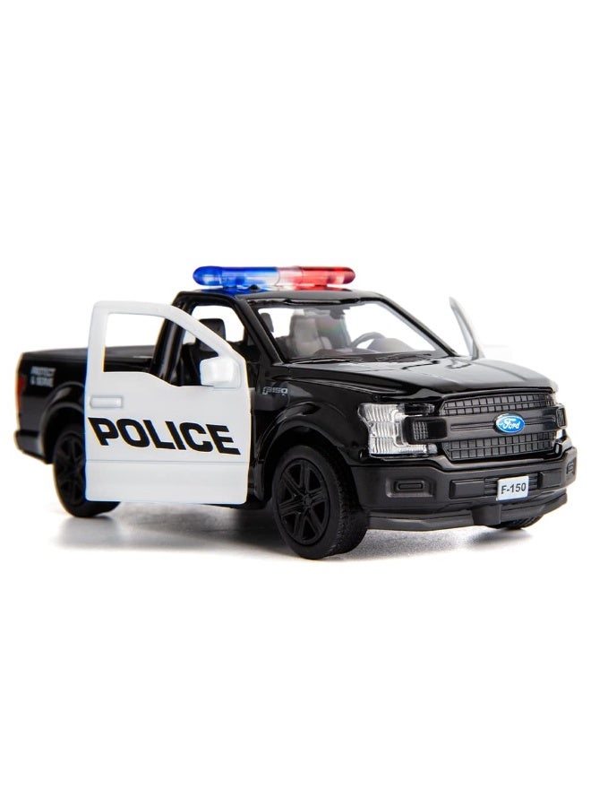 هالامودو 1:36 مقياس متطابق مع موديل سيارة الشرطة فورد F150 -سيارة الأطفال ذات الأبواب المفتوحة، موديل المجموعة التفصيلية المصبوبة، ملحقات تزيين الكعك، هدية مثالية للأولاد (أسود/أبيض، 12*5*4.5 سم) - Image 1