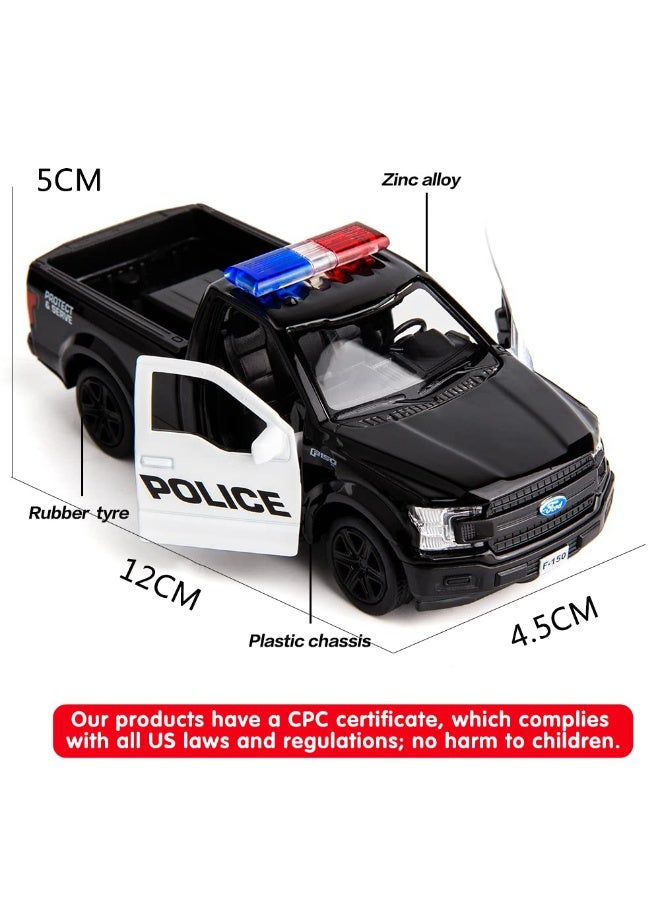 هالامودو 1:36 مقياس متطابق مع موديل سيارة الشرطة فورد F150 -سيارة الأطفال ذات الأبواب المفتوحة، موديل المجموعة التفصيلية المصبوبة، ملحقات تزيين الكعك، هدية مثالية للأولاد (أسود/أبيض، 12*5*4.5 سم) - Image 2