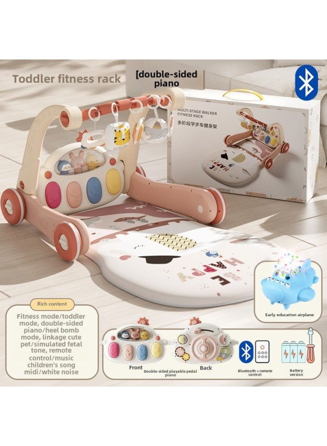 Baby Pedal Piano Trolley Fitness Rack Baby Educational Early Education Toys Newborn Fitness Toys Gift Box-Color:Bluetooth Version [double-sided Piano] Powder Small Plane Story Machine Ordinary Battery Screwdriver  - Image 1