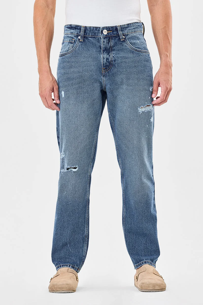 Snitch Blue Relaxed Fit Distressed Jeans for Men | Best Price UAE