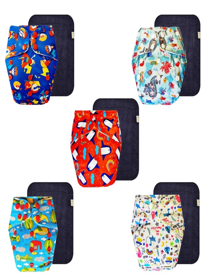 Dumbledo Premium Cloth Diaper with Black Insert (Pack of 5) | Snug Fit | 6-Layer Absorbent Pad | Easy to Clean | All-Day Wear | 3 Months - 3 Years | Unisex Baby - Image 1