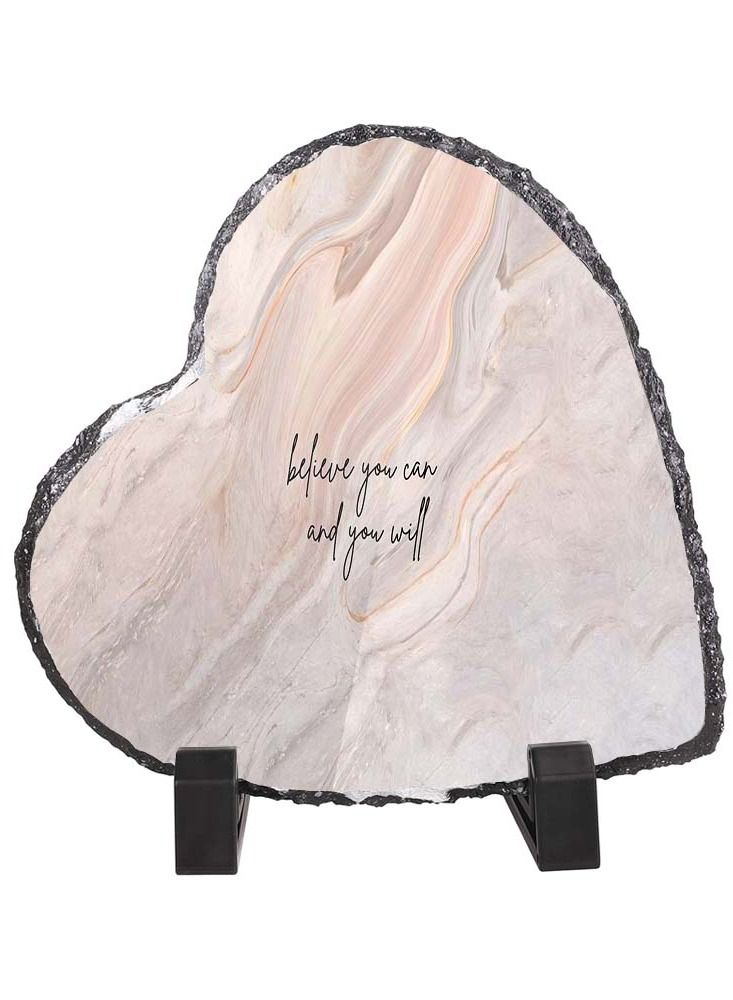 Service Zone Protective Printed White Heart Shape Marble Photo Frame for Table Top Believe You Can And You Will 