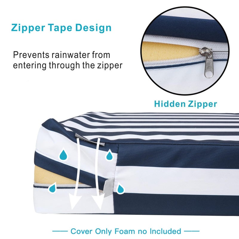 NettyPro Outdoor Cushion Covers Set 4 Water Repellent UV Resistant Patio Chair Seat Cushion Slipcover with Zipper and Tie, 22 x 20 x 4 Inch, Stripes Black and White - Image 3