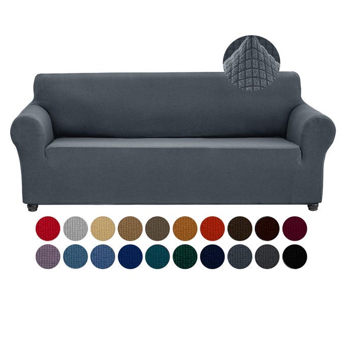 Stretch Couch Cover Slipcovers 1Piece Sofa Covers for 3 Cushion Couch Spandex Jacquard Washable Furniture Protector Cover for Living RoomKidsPetsSofaGray