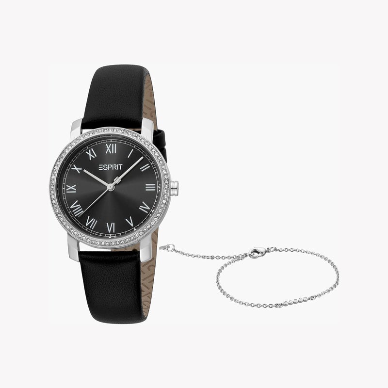 ESPRIT Women's Black Leather Watch, Black Dial|ES1L282L0015 - Image 1