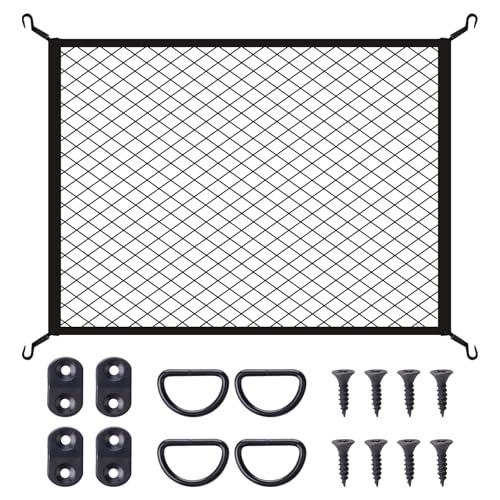 JINGKE Elastic Cargo Net with Fixing Hooks DRings Luggage Cover for SUV Rear Trunk Bed Netting Cover Net Stretchable Mesh Organizer 32 x 24 Stretch to 63x43 - Image 1