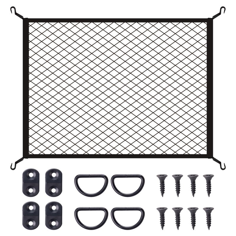 JINGKE Elastic Cargo Net with Fixing Hooks DRings Luggage Cover for SUV Rear Trunk Bed Netting Cover Net Stretchable Mesh Organizer 32 x 24 Stretch to 63x43 - Image 3