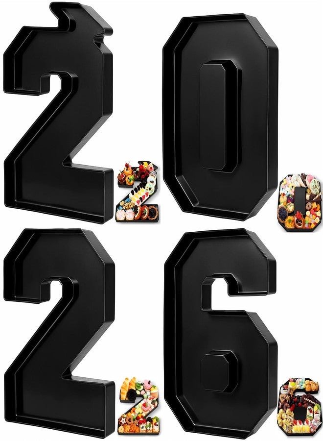 Tellingyou 4 Pcs 13.7" 2026 Charcuterie Numbers Fillable Graduation Disposable Mache Box Chocolate Candy Tray Grad Container Decoration(Black,2026) - Image 1