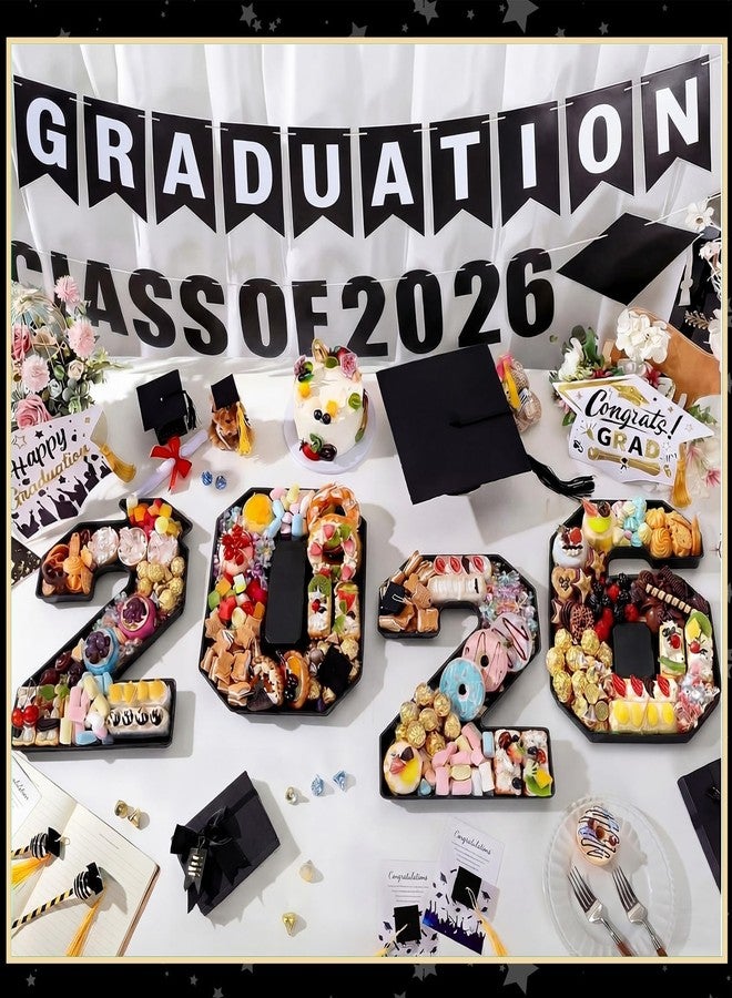 Tellingyou 4 Pcs 13.7" 2026 Charcuterie Numbers Fillable Graduation Disposable Mache Box Chocolate Candy Tray Grad Container Decoration(Black,2026) - Image 2
