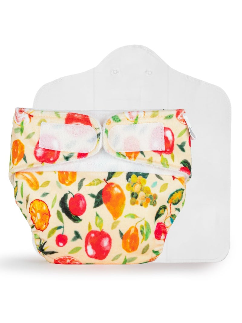 SuperBottoms Newborn UNO Pack of 2 (1 Shell+1 Insert) - Washable & Reusable waterproof Adjustable cloth diaper for babies-diaper with Prefold style Pad (Fruit Burst) - Image 1