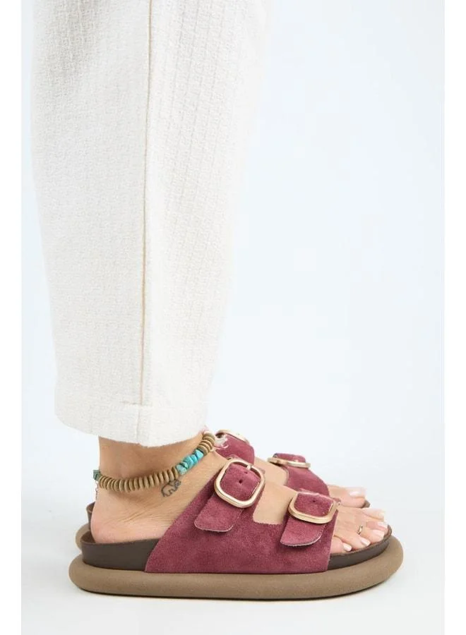 Manijero  Lavender Women's Genuine Leather Double Buckle Cherry Slippers. for Women | Best Price UAE