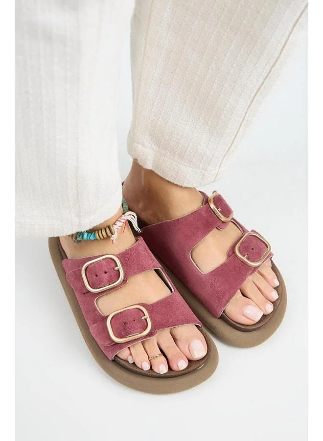 Manijero  Lavender Women's Genuine Leather Double Buckle Cherry Slippers. for Women | Best Price UAE