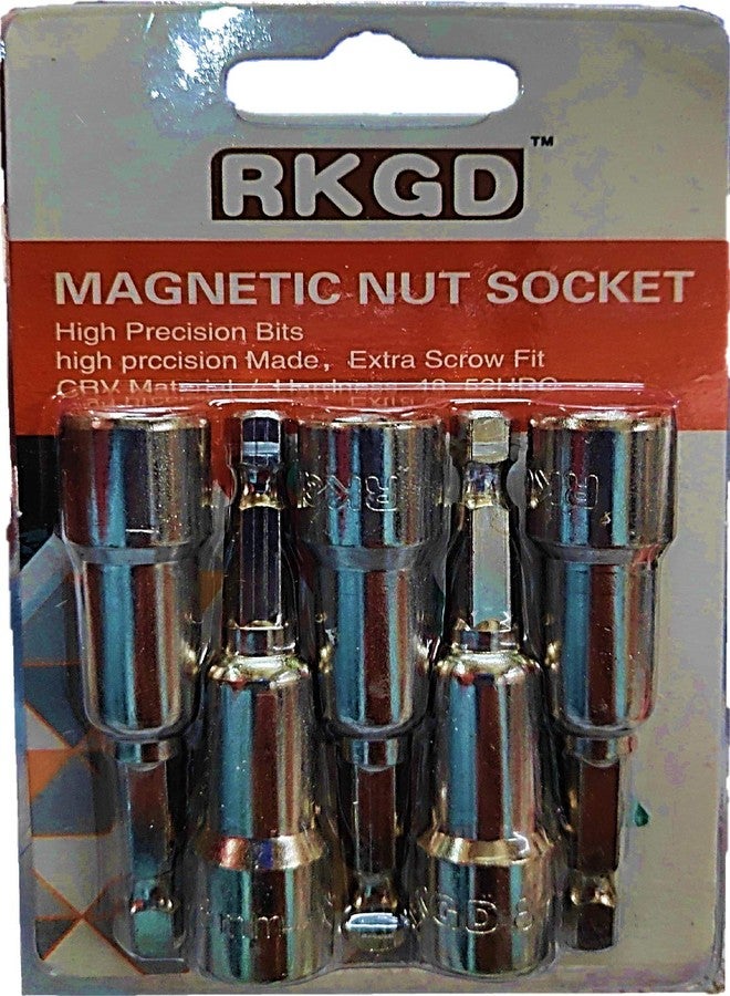 RKGD 8mm Magnetic Nut Setter Bit Set – 1/4” Hex Shank, 65mm Long, CR-V Steel | Power Drill Socket Adapter for Impact Driver & Screwdriver (Pack of 5) - Image 2