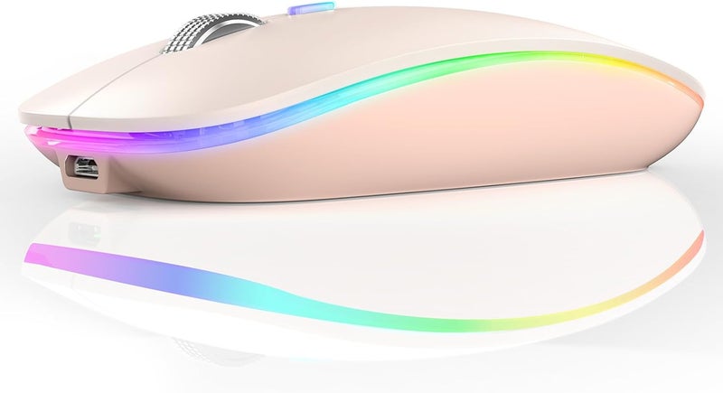 TENMOS Wireless Bluetooth Mouse, LED Slim (Bluetooth 5.1 + USB) 2.4GHz Rechargeable Silent Bluetooth Wireless Mouse with Type C Adapter for Laptop/MacBook/iPad OS 13 and Above - Light Pink - Image 1