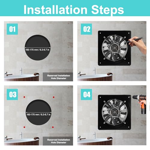 MEKOTRIN 6 Inch Exhaust Fan, Kitchen Exhaust Fan With Switch 60Hz 7 Blades Iron, 350 CFM Window Exhaust Fan, Small Wall Mounted Ventilation Fan for Attic, Greenhouse, Bathroom, Basement(Black, 40W) - Image 2
