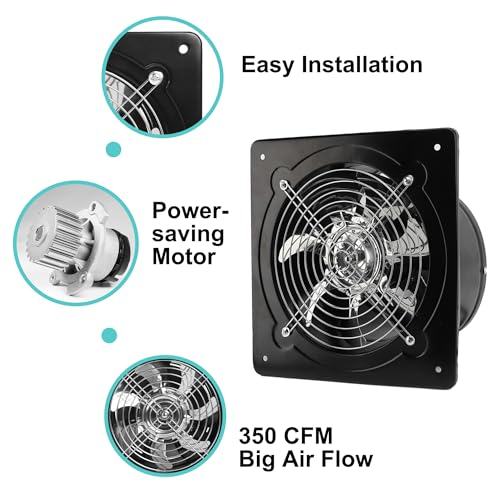 MEKOTRIN 6 Inch Exhaust Fan, Kitchen Exhaust Fan With Switch 60Hz 7 Blades Iron, 350 CFM Window Exhaust Fan, Small Wall Mounted Ventilation Fan for Attic, Greenhouse, Bathroom, Basement(Black, 40W) - Image 3