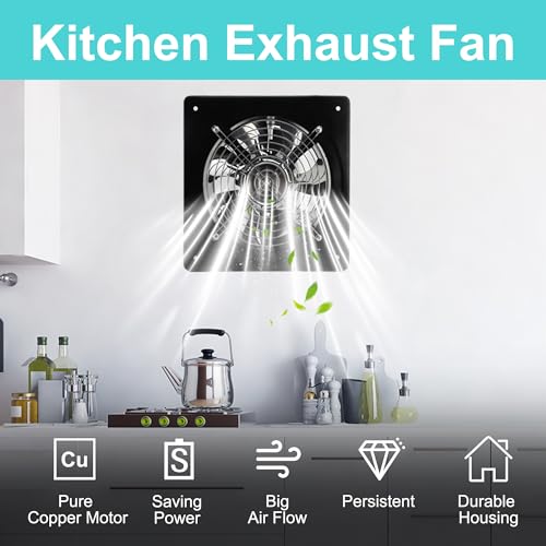 MEKOTRIN 6 Inch Exhaust Fan, Kitchen Exhaust Fan With Switch 60Hz 7 Blades Iron, 350 CFM Window Exhaust Fan, Small Wall Mounted Ventilation Fan for Attic, Greenhouse, Bathroom, Basement(Black, 40W) - Image 5