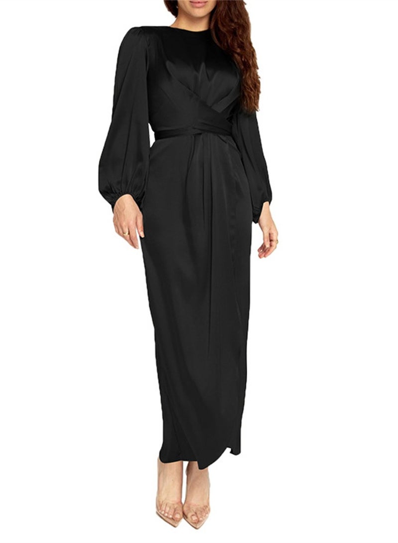 New solid color classic dress fashionable satin long skirt - Image 1