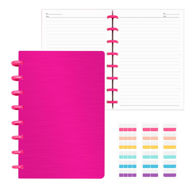 MOSA BEAR Discbound Notebook, 8-Disc Disbound Planner with Removable Pages, 180 Pages Spiral Notebook, Poly Cover Discbound Planner for Work, Travel, Note Taking(With Index Sticker),Rose Red,A5 - Image 1