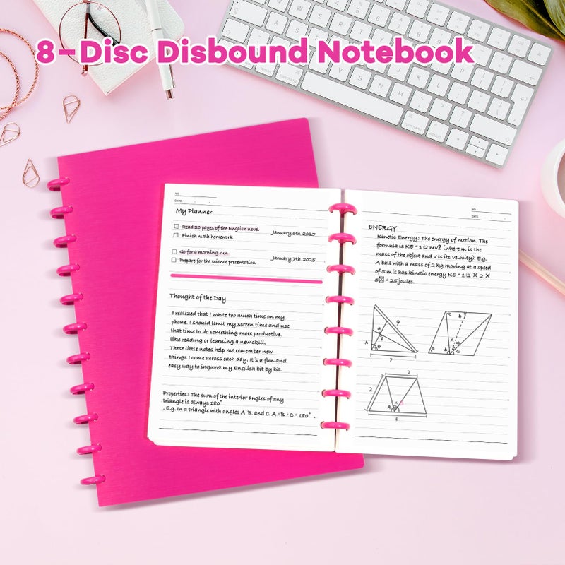 MOSA BEAR Discbound Notebook, 8-Disc Disbound Planner with Removable Pages, 180 Pages Spiral Notebook, Poly Cover Discbound Planner for Work, Travel, Note Taking(With Index Sticker),Rose Red,A5 - Image 4