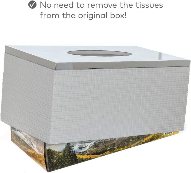 Creative Scents Estella Rectangle Tissue Box Cover - White Tissue Box Holder Rectangular - Decorative Tissue Holder for Bathroom - Elegant White Bathroom Accessories Decor - Image 3