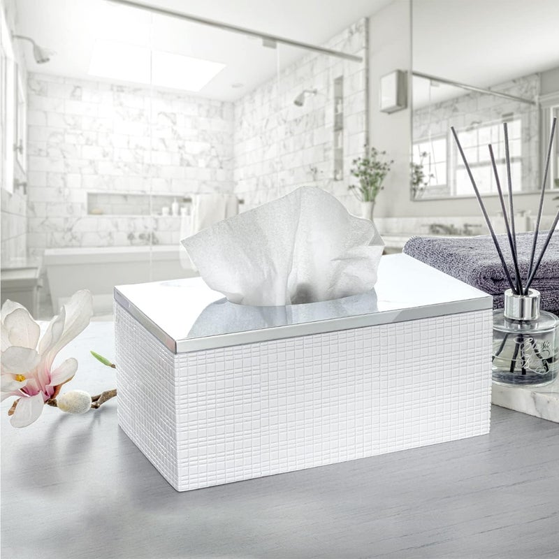 Creative Scents Estella Rectangle Tissue Box Cover - White Tissue Box Holder Rectangular - Decorative Tissue Holder for Bathroom - Elegant White Bathroom Accessories Decor - Image 2