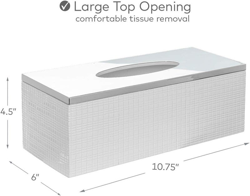 Creative Scents Estella Rectangle Tissue Box Cover - White Tissue Box Holder Rectangular - Decorative Tissue Holder for Bathroom - Elegant White Bathroom Accessories Decor - Image 4