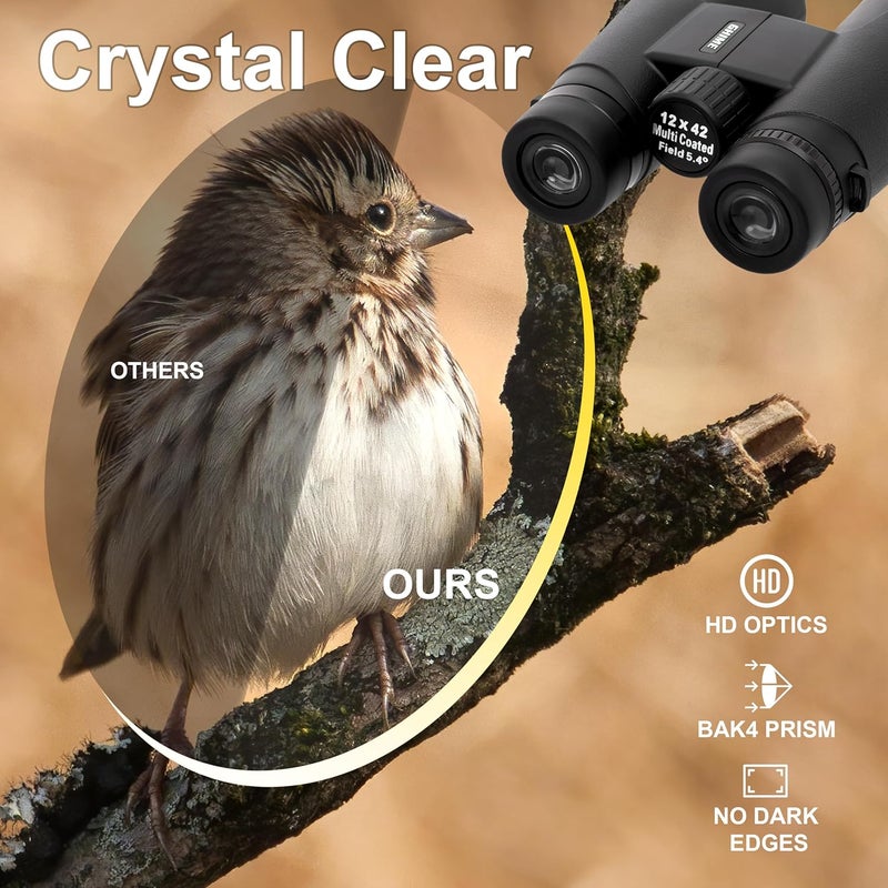 GHIME Binoculars for Long Distance, Ultra HD Binoculars for Bird Watching, Safari, Trekking with Phone Adapter and Storage Bag, 12x42 Zoom, Bright BAK 4 Glass, Range 2000 Meter (6 Months Warranty) - Image 2