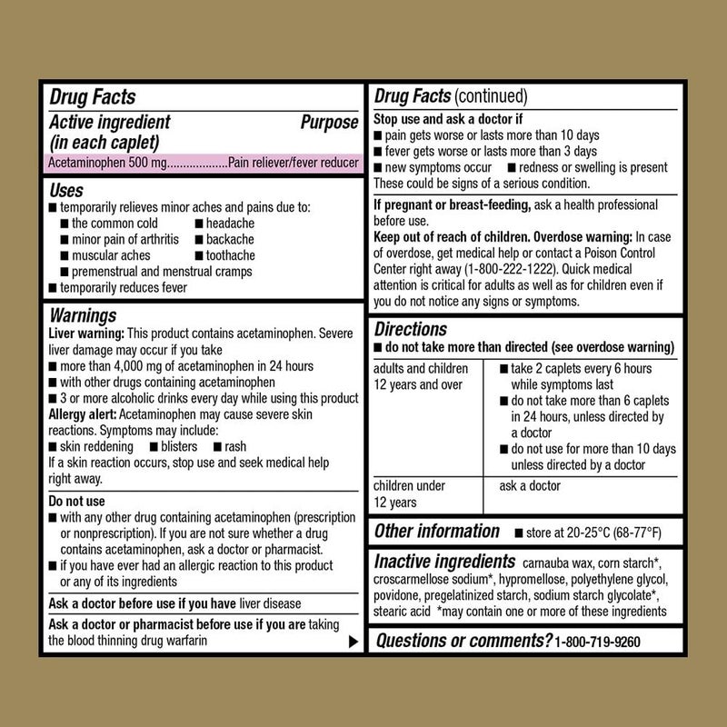 GoodSense Extra Strength Pain Relief  Acetaminophen Caplets 500 mg  Headache Muscle Ache Arthritis Relief 100 Count - Image 4
