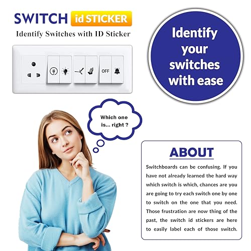 True Flair Trueflair Stickers for Switch Board for Home Wall Switches, Contain All Common Switch Stickers (Transparent Black & White - 2) - Image 5