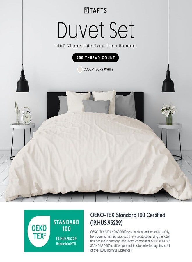 Tafts Duvet Cover Queen Size, 3 Piece Set, Pure 100% Viscose Derived from Bamboo, Luxuriously Soft, Silky Smooth and Cooling, 2 Pillowcases (Queen, Ivory White) - Image 2