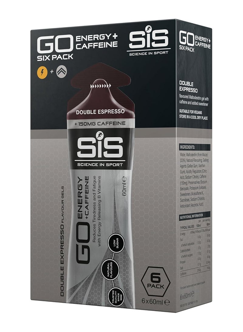 SIS GO Isotonic Energy Gels | 150mg Caffeine | 22g Carbohydrates | Low Sugar | Easily Digestible | Gluten Free | No Water Needed | Running Gels | Double Espresso Flavour | 6 Pack - Image 1