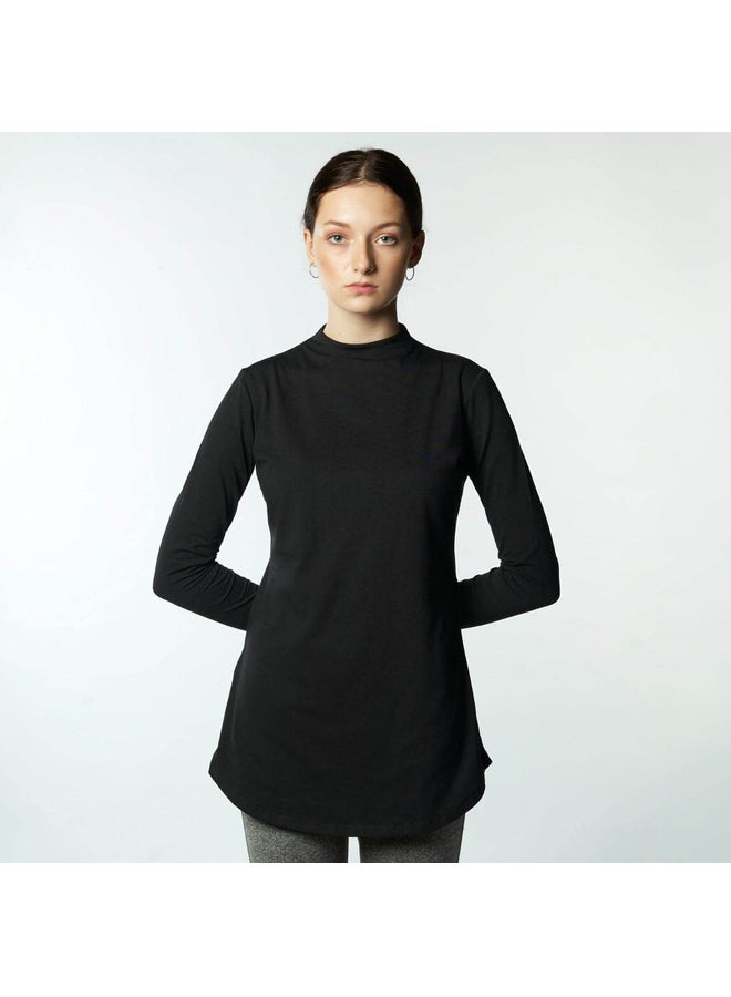 Breathe double layer long fit long sleeves basic t-shirt for women-Black - Image 2