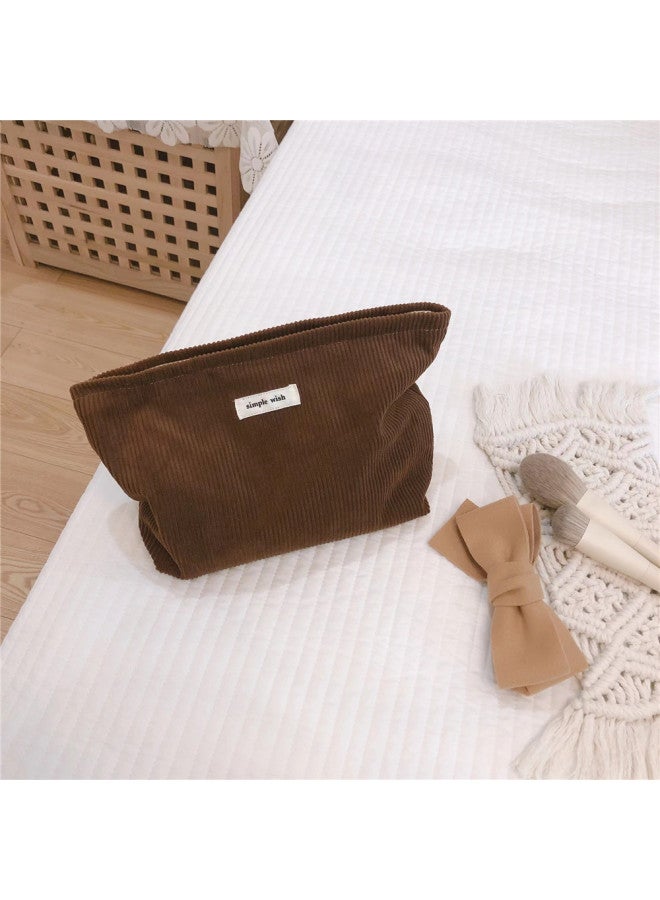 [Suxi Cloth Bag] Solid Color Corduroy Cloth Bag Cosmetic Bag Clutch Fabric Storage Canvas Bag Simple Artistic-Color:Brown  - Image 1
