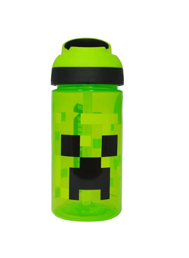 MINECRAFT Atlantic Creeper Drinks Bottle | Eco Freindly BPA-free Plastic School Water Bottle with Removable straw, spills Proof | for Minecraft fan | Officially licensed Merchandise 450ML - Image 1
