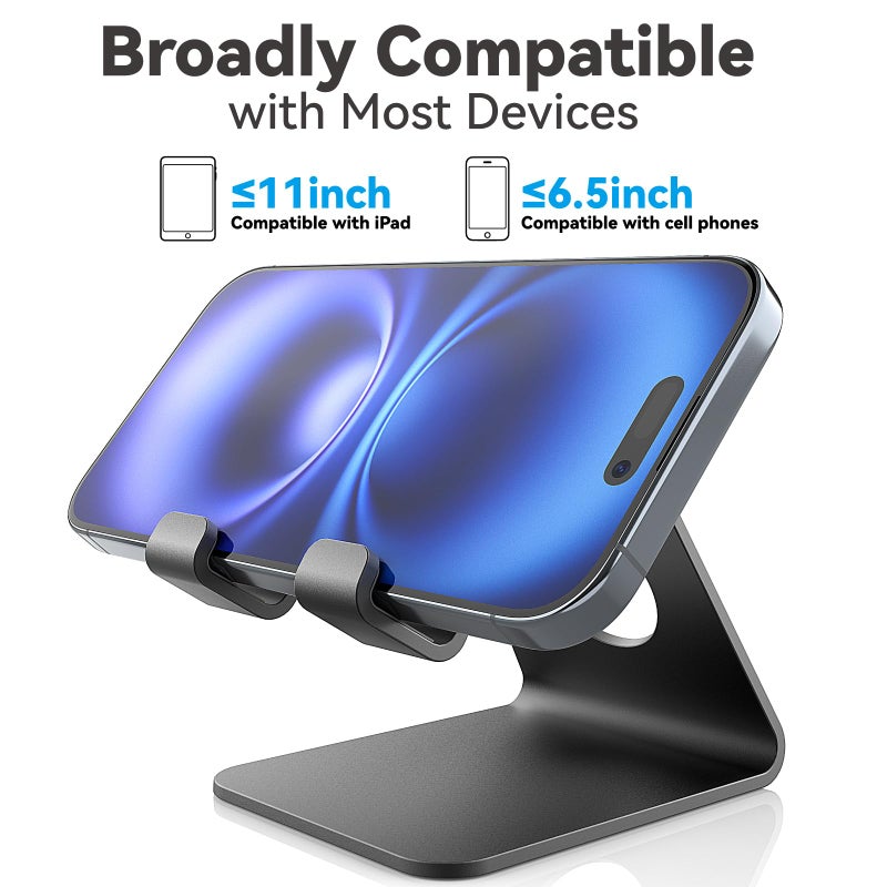 TOPGO 2 Pack Cell Phone Stand, Phone Dock, Cradle, Holder, Aluminum Desktop Phone Stand with Cable Collective for Office Desk, Bedside Table Compatible with iPhone 17 16 15 14 13 12 Pro Max - Black - Image 2