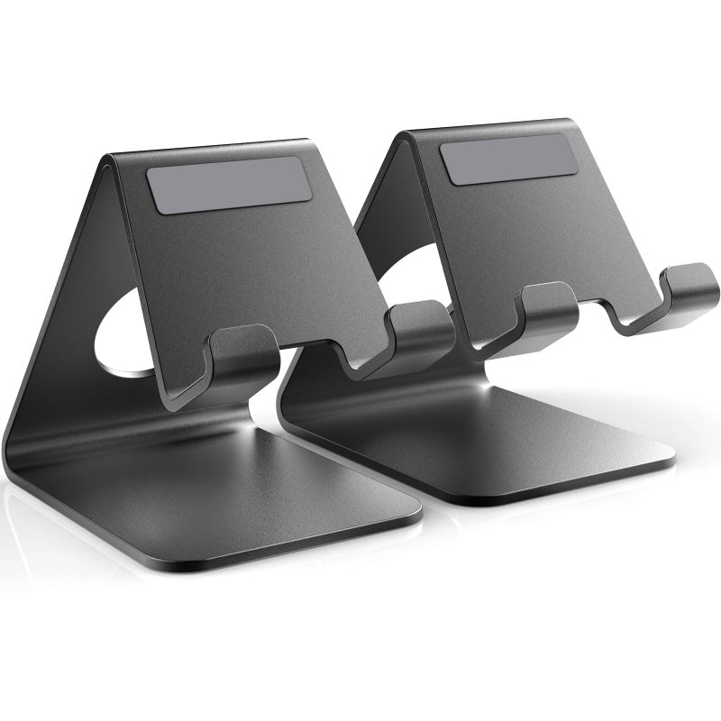 TOPGO 2 Pack Cell Phone Stand, Phone Dock, Cradle, Holder, Aluminum Desktop Phone Stand with Cable Collective for Office Desk, Bedside Table Compatible with iPhone 17 16 15 14 13 12 Pro Max - Black - Image 1